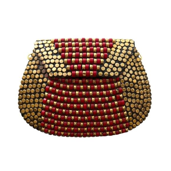 Handbags - Red Gold Beaded Studded Crossbody Clutch Boho Evening Bag